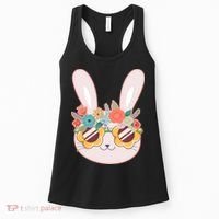 Cute Easter Bunny With Flower Crown And Sunglasses Women's Tank Top thumb 0