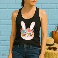 Cute Easter Bunny With Flower Crown And Sunglasses Women's Tank Top thumb 2