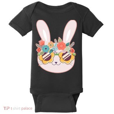 Cute Easter Bunny With Flower Crown And Sunglasses Baby Bodysuit