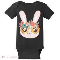 Cute Easter Bunny With Flower Crown And Sunglasses Baby Bodysuit thumb 0