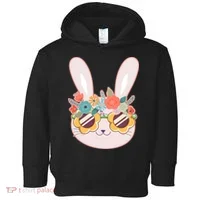 Cute Easter Bunny With Flower Crown And Sunglasses Toddler Hoodie thumb 0