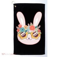 Cute Easter Bunny With Flower Crown And Sunglasses Golf Towel thumb 0