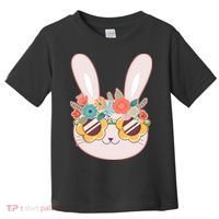 Cute Easter Bunny With Flower Crown And Sunglasses Toddler T-Shirt thumb 0