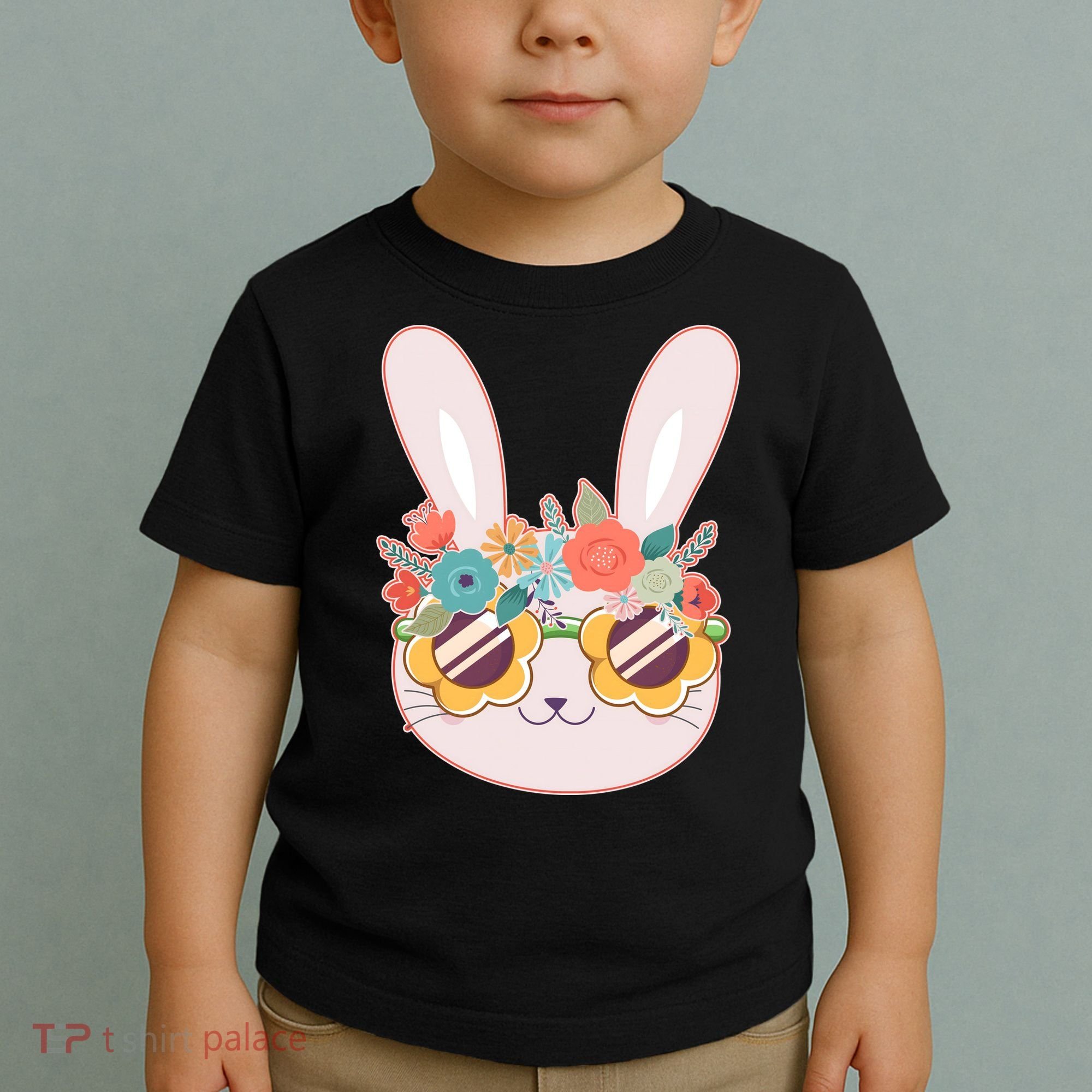 Cute Easter Bunny With Flower Crown And Sunglasses Toddler T-Shirt