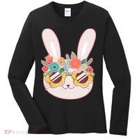 Cute Easter Bunny With Flower Crown And Sunglasses Women's Long Sleeve Shirt thumb 0