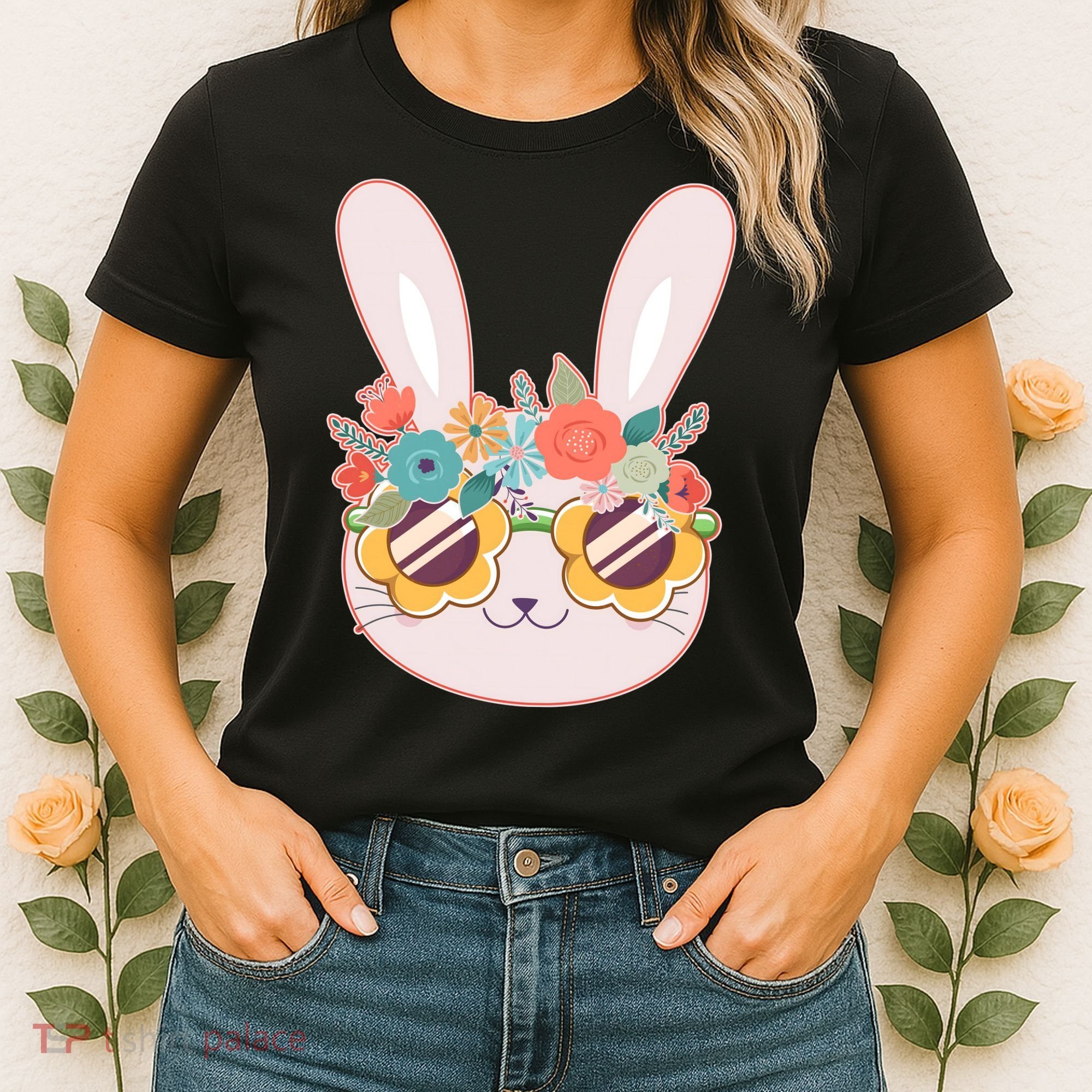 Cute Easter Bunny With Flower Crown And Sunglasses Women's T-Shirt