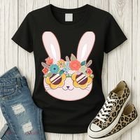 Cute Easter Bunny With Flower Crown And Sunglasses Women's T-Shirt thumb 3
