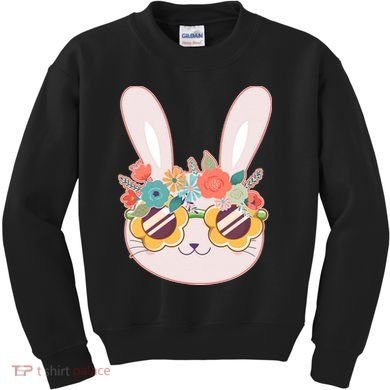 Cute Easter Bunny With Flower Crown And Sunglasses Kids Sweatshirt
