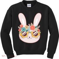Cute Easter Bunny With Flower Crown And Sunglasses Kids Sweatshirt thumb 0