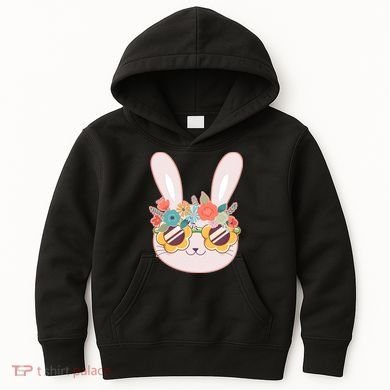 Cute Easter Bunny With Flower Crown And Sunglasses Kids Hoodie