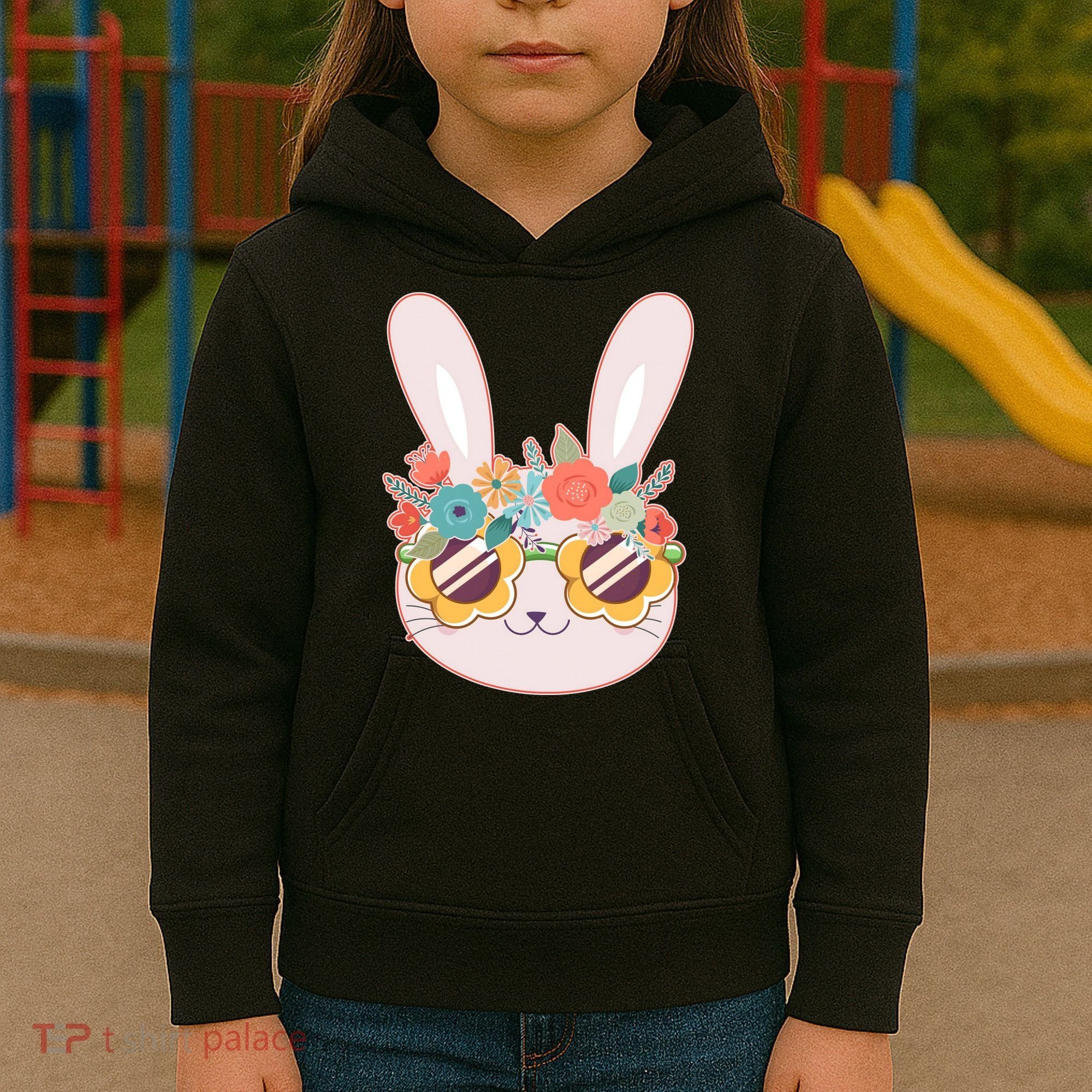 Cute Easter Bunny With Flower Crown And Sunglasses Kids Hoodie