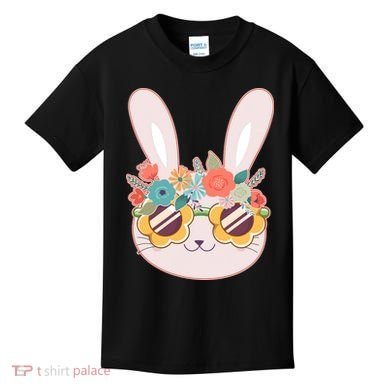 Cute Easter Bunny With Flower Crown And Sunglasses Kids T-Shirt