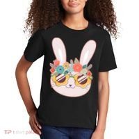 Cute Easter Bunny With Flower Crown And Sunglasses Kids T-Shirt thumb 2