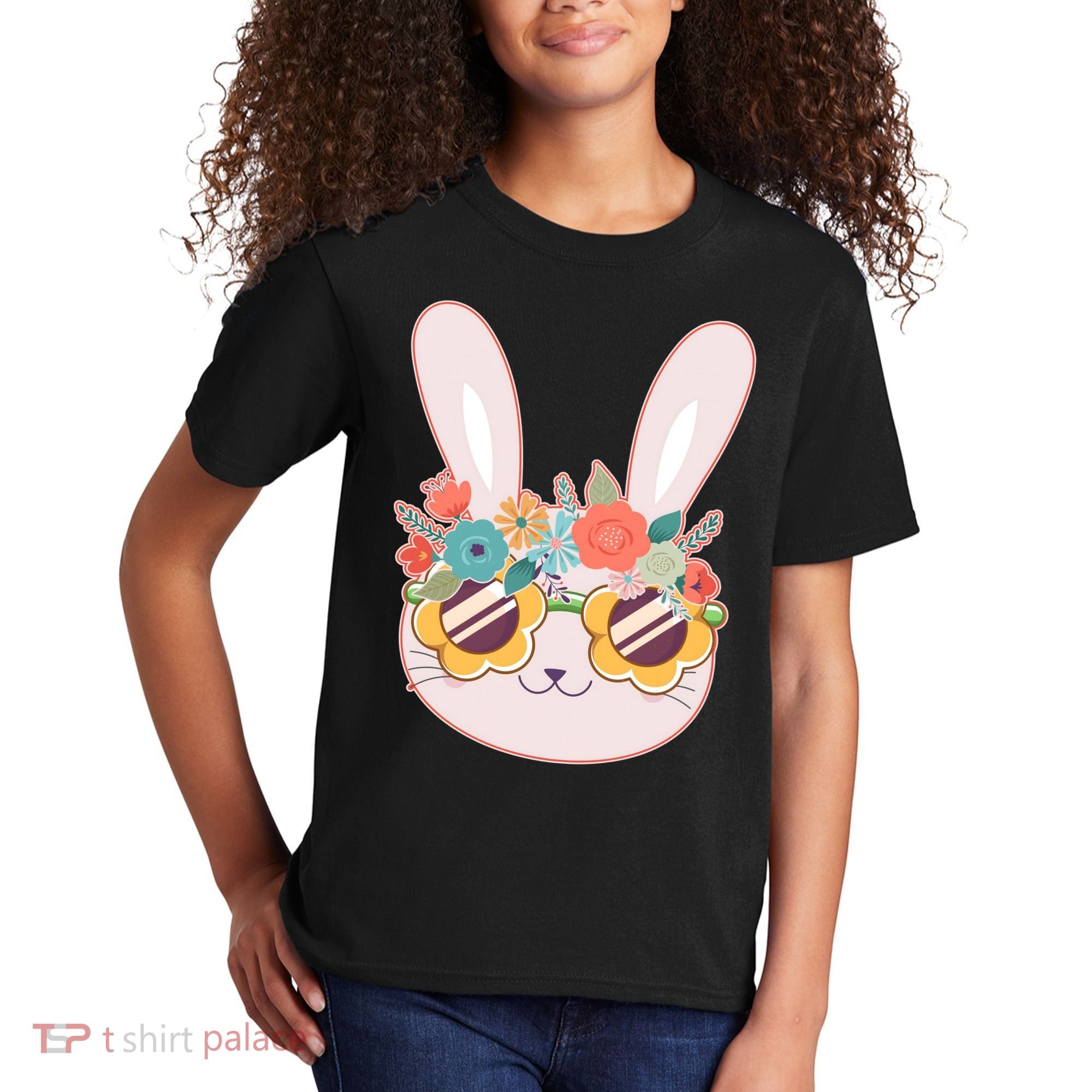 Cute Easter Bunny With Flower Crown And Sunglasses Kids T-Shirt