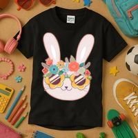 Cute Easter Bunny With Flower Crown And Sunglasses Kids T-Shirt thumb 3