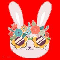 Cute Easter Bunny With Flower Crown And Sunglasses Santa Hat thumb 1