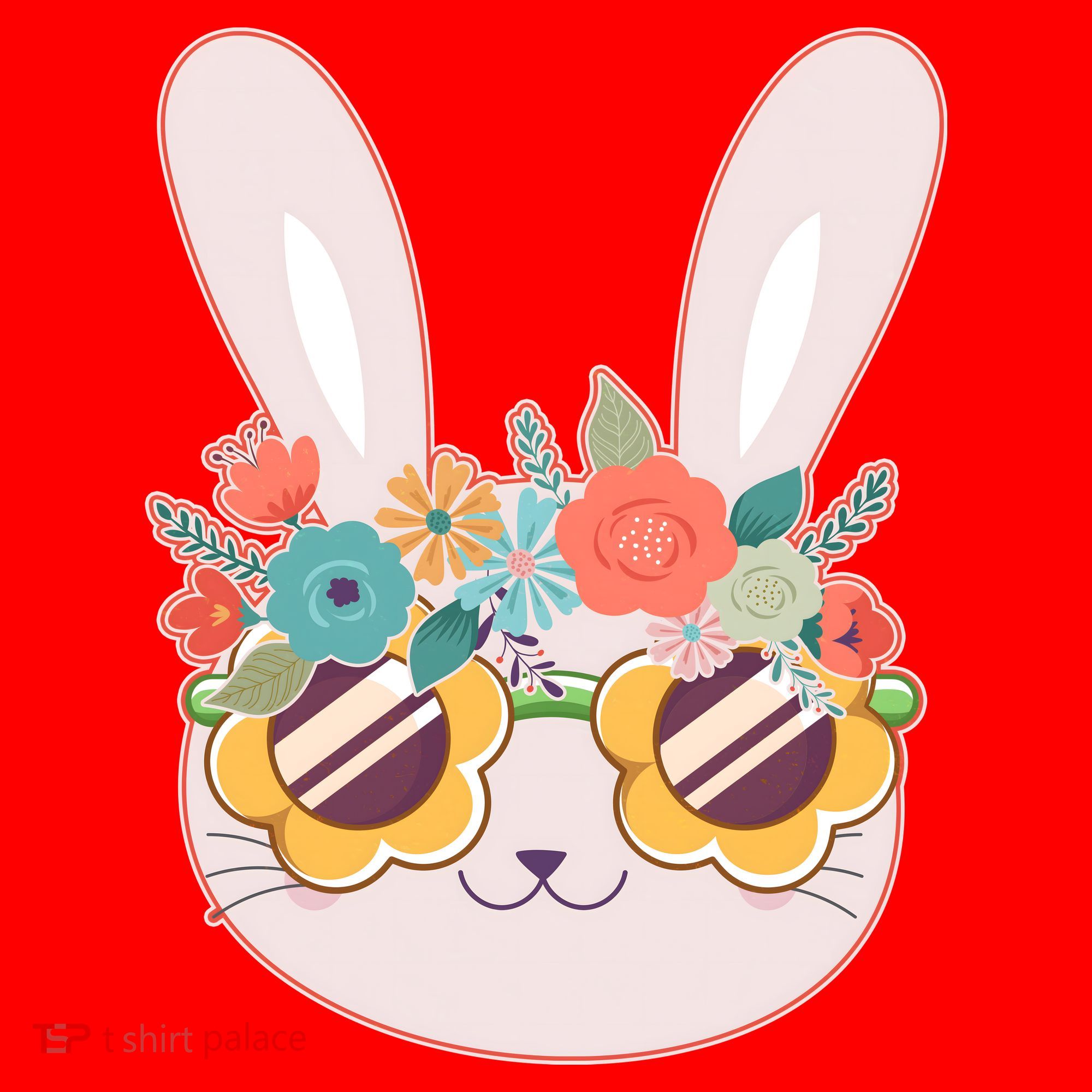 Cute Easter Bunny With Flower Crown And Sunglasses Santa Hat
