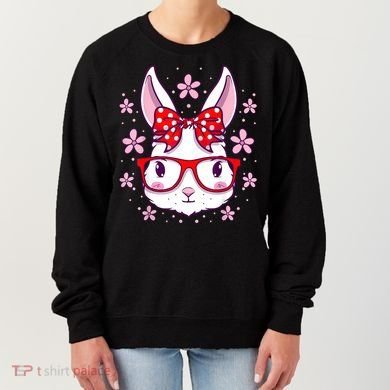 Cute Easter Bunny Face Glasses Bow Easter Day Rabbit Women's Sweatshirt