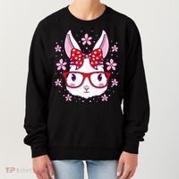Cute Easter Bunny Face Glasses Bow Easter Day Rabbit Women's Sweatshirt thumb 0