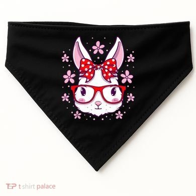 Cute Easter Bunny Face Glasses Bow Easter Day Rabbit USA-Made Doggie Bandana