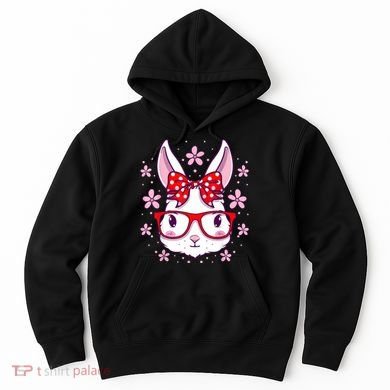 Cute Easter Bunny Face Glasses Bow Easter Day Rabbit Hoodie