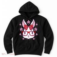 Cute Easter Bunny Face Glasses Bow Easter Day Rabbit Hoodie thumb 0
