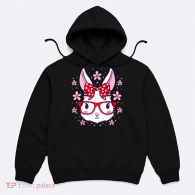 Cute Easter Bunny Face Glasses Bow Easter Day Rabbit Hoodie