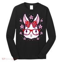 Cute Easter Bunny Face Glasses Bow Easter Day Rabbit Long Sleeve Shirt thumb 0