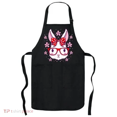 Cute Easter Bunny Face Glasses Bow Easter Day Rabbit Apron