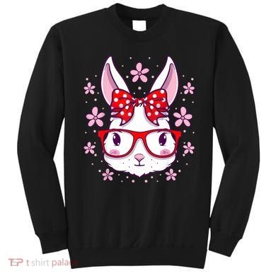 Cute Easter Bunny Face Glasses Bow Easter Day Rabbit Sweatshirt