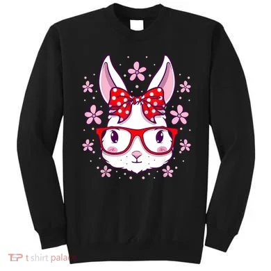 Cute Easter Bunny Face Glasses Bow Easter Day Rabbit Sweatshirt