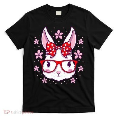 Cute Easter Bunny Face Glasses Bow Easter Day Rabbit T-Shirt