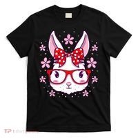 Cute Easter Bunny Face Glasses Bow Easter Day Rabbit T-Shirt thumb 0