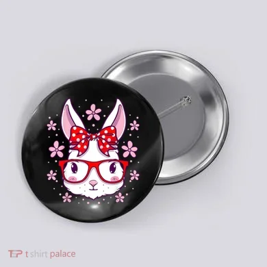 Cute Easter Bunny Face Glasses Bow Easter Day Rabbit Button