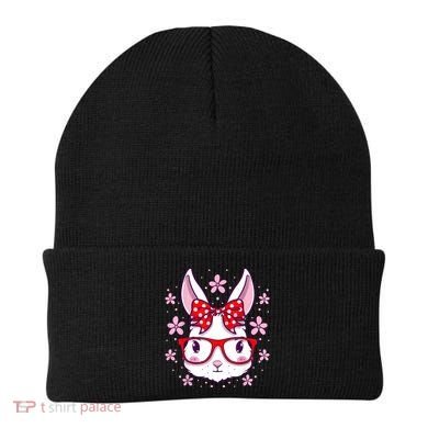 Cute Easter Bunny Face Glasses Bow Easter Day Rabbit Beanie
