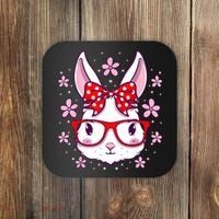 Cute Easter Bunny Face Glasses Bow Easter Day Rabbit Coaster thumb 0