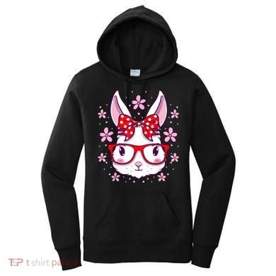 Cute Easter Bunny Face Glasses Bow Easter Day Rabbit Women's Hoodie