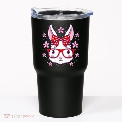 Cute Easter Bunny Face Glasses Bow Easter Day Rabbit Tumbler