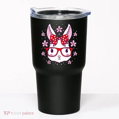 Cute Easter Bunny Face Glasses Bow Easter Day Rabbit Tumbler