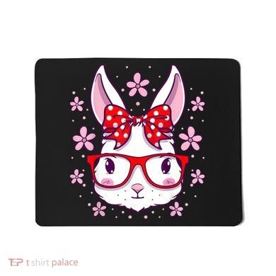 Cute Easter Bunny Face Glasses Bow Easter Day Rabbit Mousepad