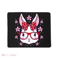 Cute Easter Bunny Face Glasses Bow Easter Day Rabbit Mousepad thumb 0