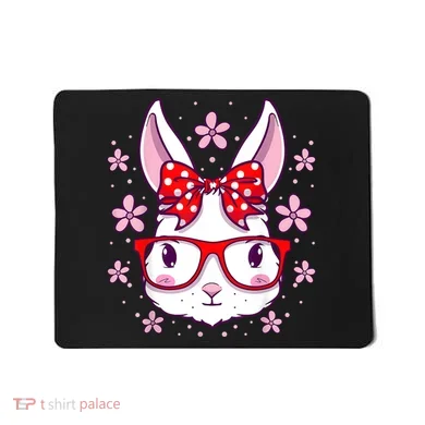 Cute Easter Bunny Face Glasses Bow Easter Day Rabbit Mousepad