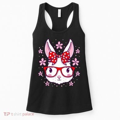 Cute Easter Bunny Face Glasses Bow Easter Day Rabbit Women's Tank Top