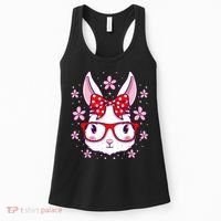Cute Easter Bunny Face Glasses Bow Easter Day Rabbit Women's Tank Top thumb 0