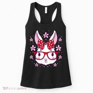 Cute Easter Bunny Face Glasses Bow Easter Day Rabbit Women's Tank Top