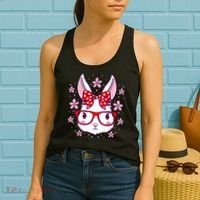 Cute Easter Bunny Face Glasses Bow Easter Day Rabbit Women's Tank Top thumb 2