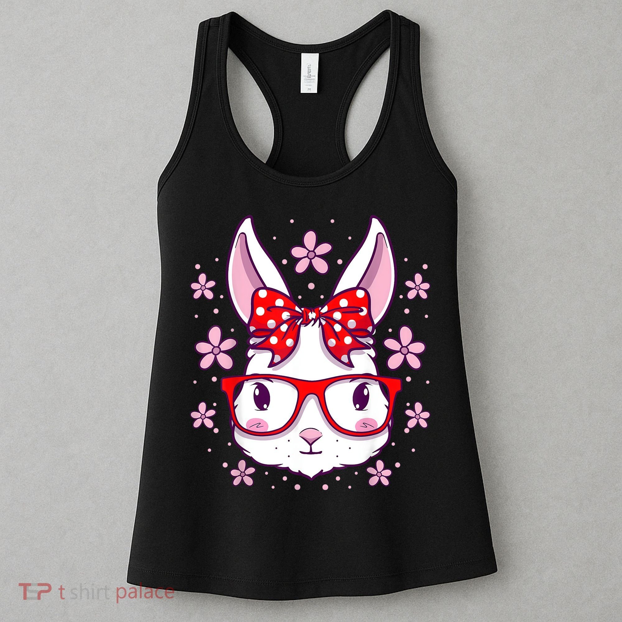 Cute Easter Bunny Face Glasses Bow Easter Day Rabbit Women's Tank Top