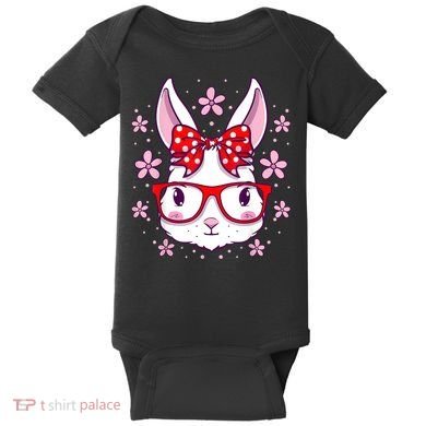 Cute Easter Bunny Face Glasses Bow Easter Day Rabbit Baby Bodysuit