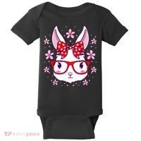 Cute Easter Bunny Face Glasses Bow Easter Day Rabbit Baby Bodysuit thumb 0