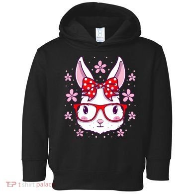 Cute Easter Bunny Face Glasses Bow Easter Day Rabbit Toddler Hoodie